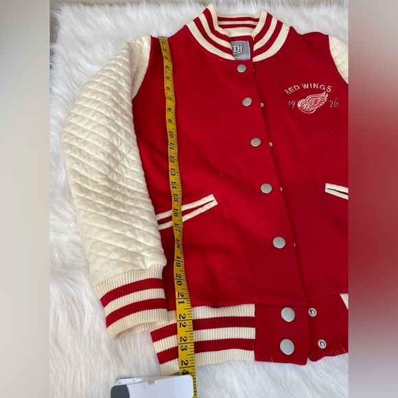 Detroit Red Wings old Time Hockey Red and White Varsity Jacket - Picture 9 of 12